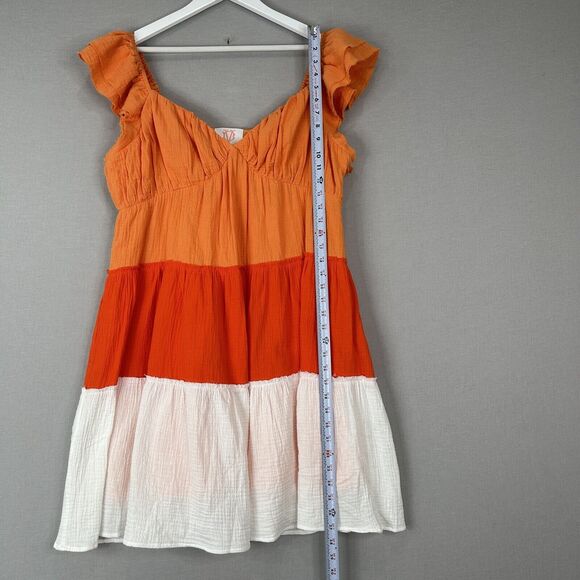 Victoria Dunn VD Lounge Long Island Tiered Dress Womens Large Orange Gauze Beach - Picture 2 of 12